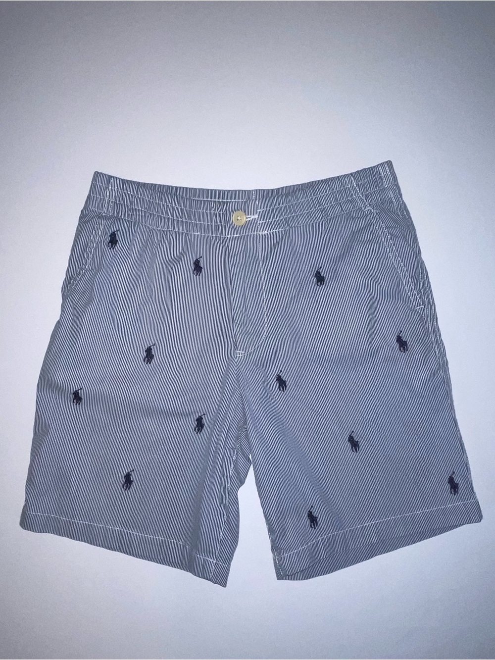 Polo Ralph Lauren Boys 12 Seersucker Shorts All Over Pony Blue White Striped